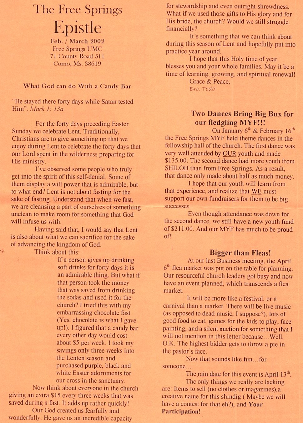 Free Springs UMC's Epistle  Feb/Mar 2002